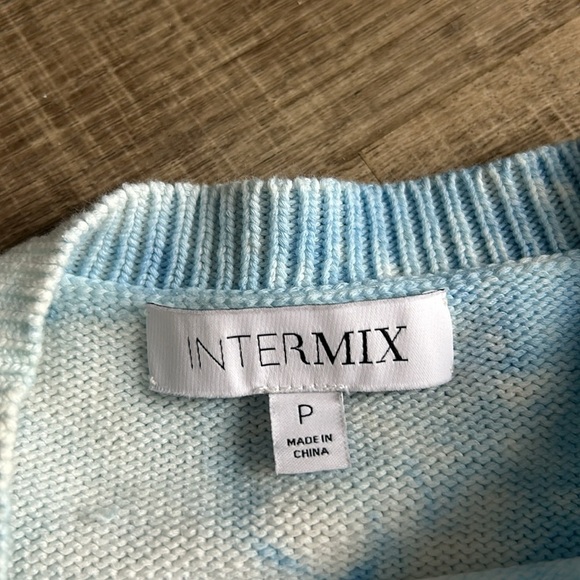 INTERMIX Celine Tie Dye Crewneck Sweater White and Blue - Picture 4 of 8